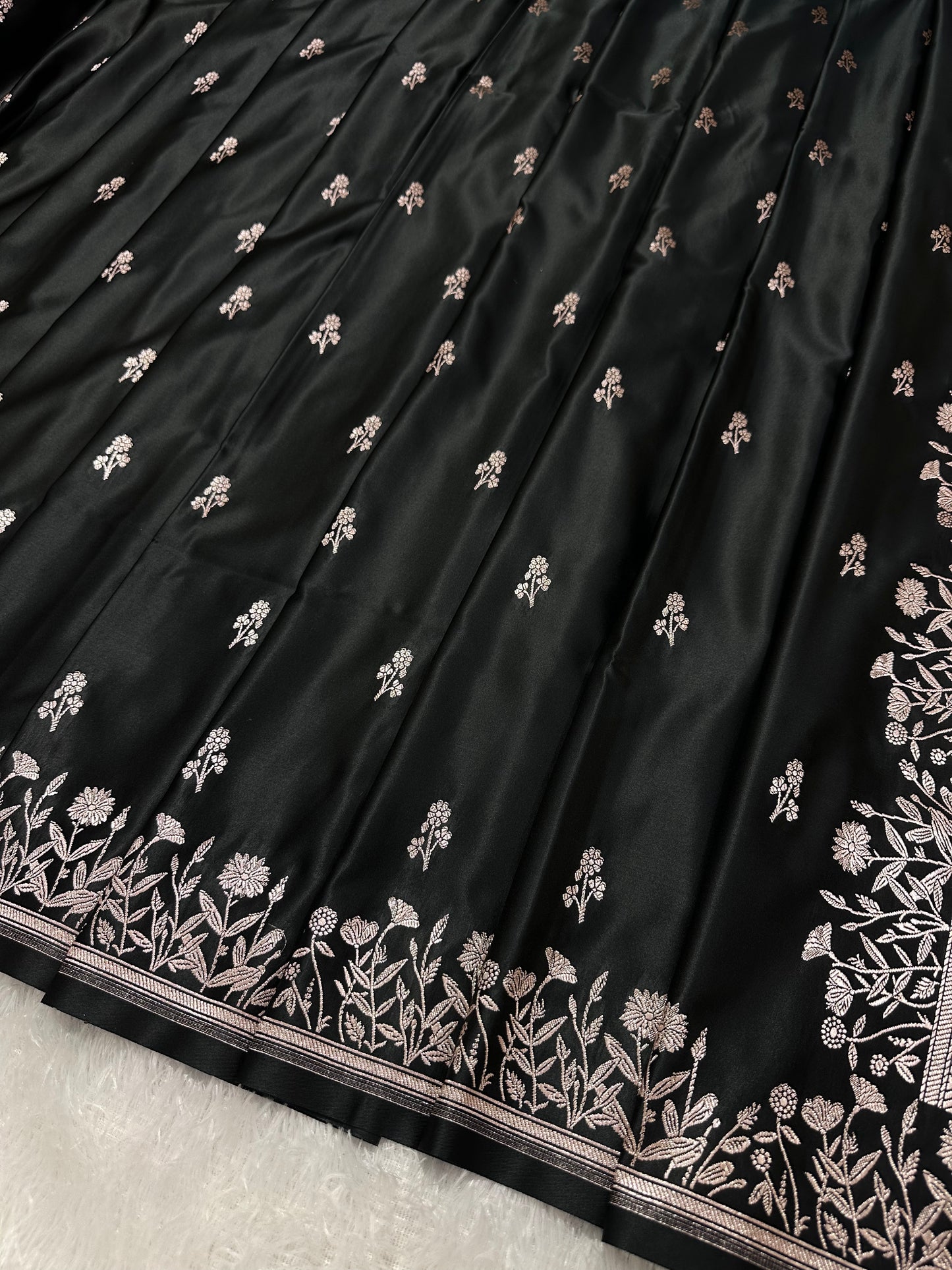 Premium Black Banarasi Silk Saree With Elegant Double Zari Buti Border