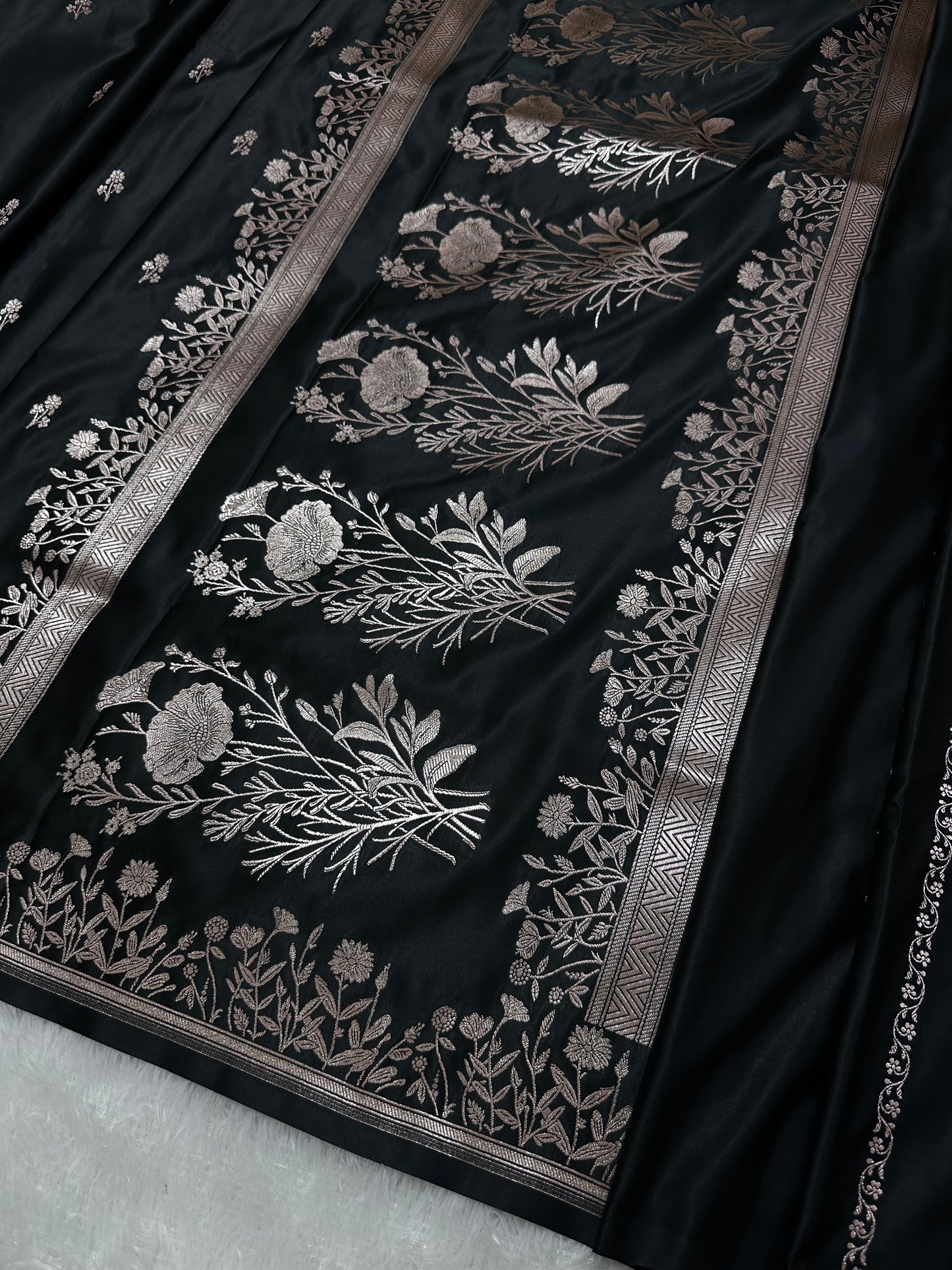 Premium Black Banarasi Silk Saree With Elegant Double Zari Buti Border