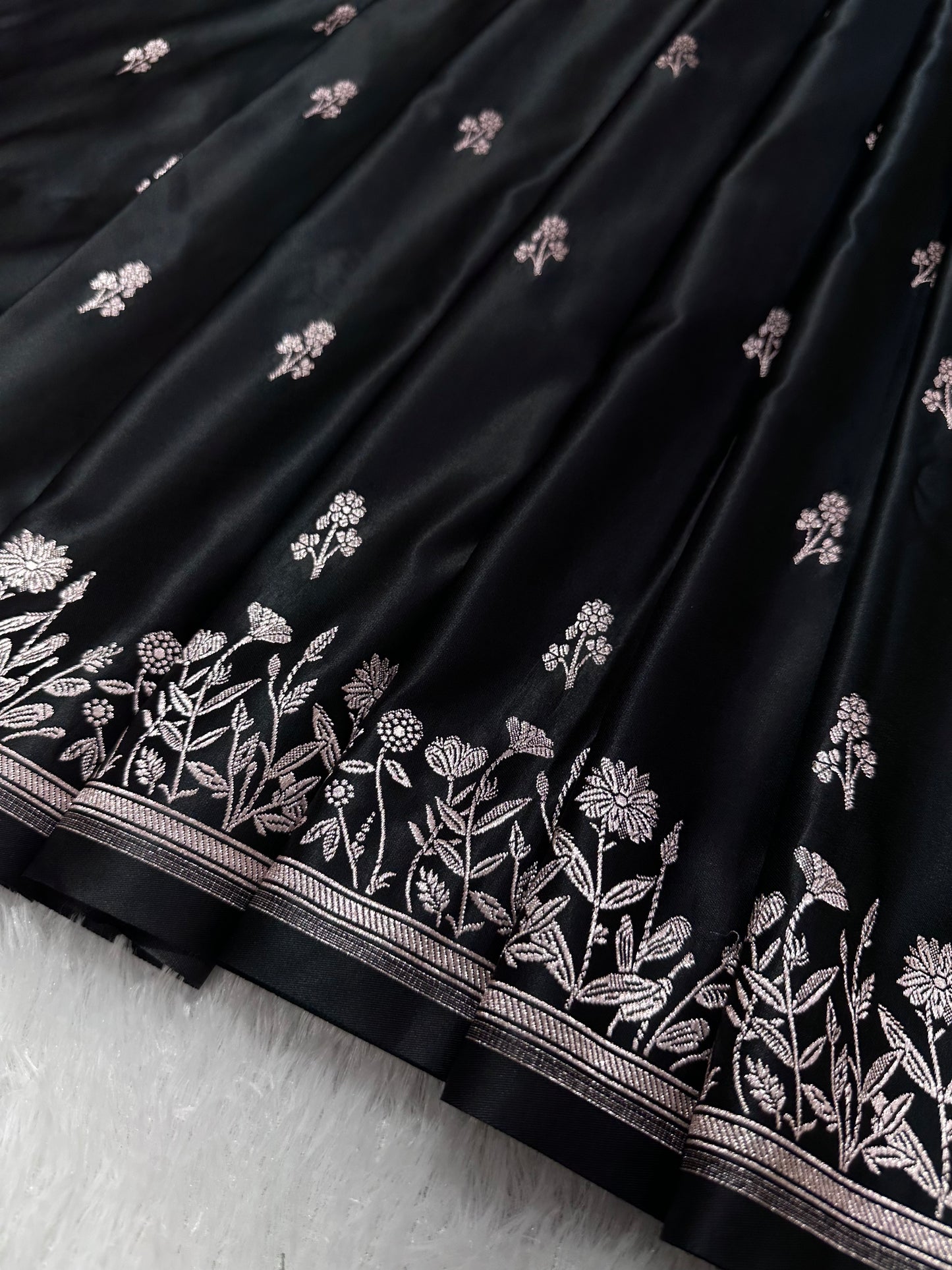 Premium Black Banarasi Silk Saree With Elegant Double Zari Buti Border