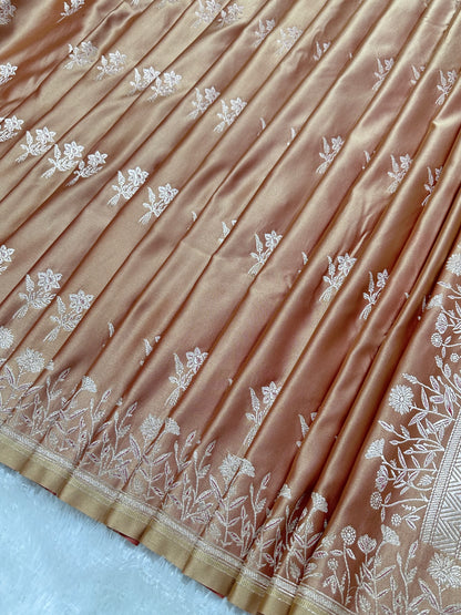 Premium Dusty Rose Banarasi Silk Saree With Elegant Double Zari Buti Border
