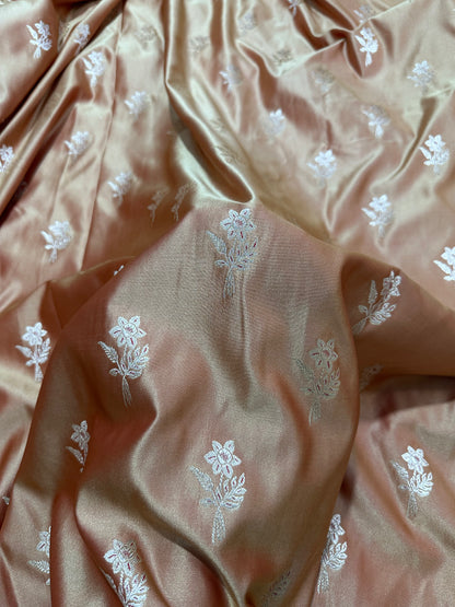 Premium Dusty Rose Banarasi Silk Saree With Elegant Double Zari Buti Border