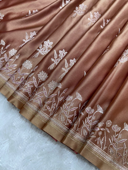 Premium Dusty Rose Banarasi Silk Saree With Elegant Double Zari Buti Border