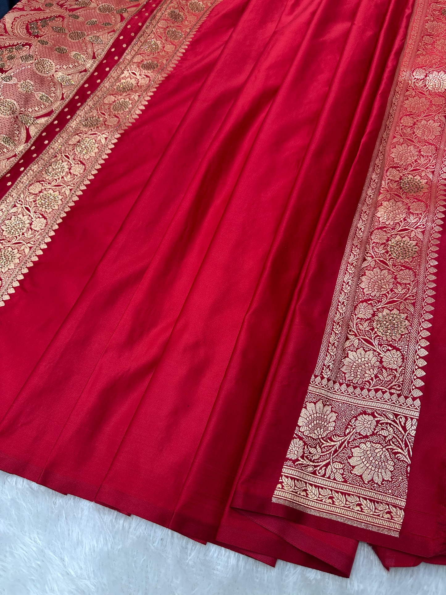 Ink Blue Pure Silk Banarasi Saree with Majestic Peacock-Flower Jhumka Motif and Copper Zari Ganga-Jamuna Border