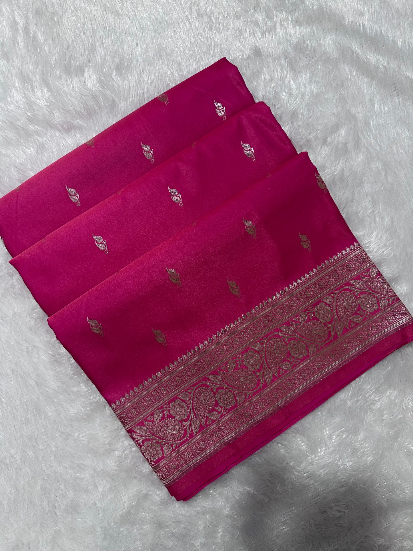 Rani Pink Katan Silk Banarasi Saree with Traditional Paisley Border and Subtle Copper Zari Micro-Butis (Copy)
