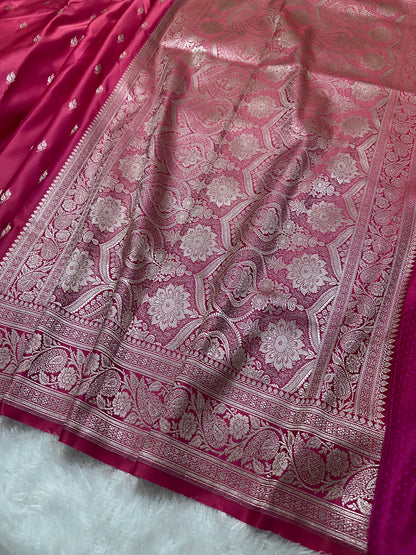 Rani Pink Katan Silk Banarasi Saree with Traditional Paisley Border and Subtle Copper Zari Micro-Butis (Copy)