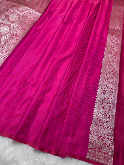 Rani Pink Katan Silk Banarasi Saree with Traditional Paisley Border and Subtle Copper Zari Micro-Butis (Copy)