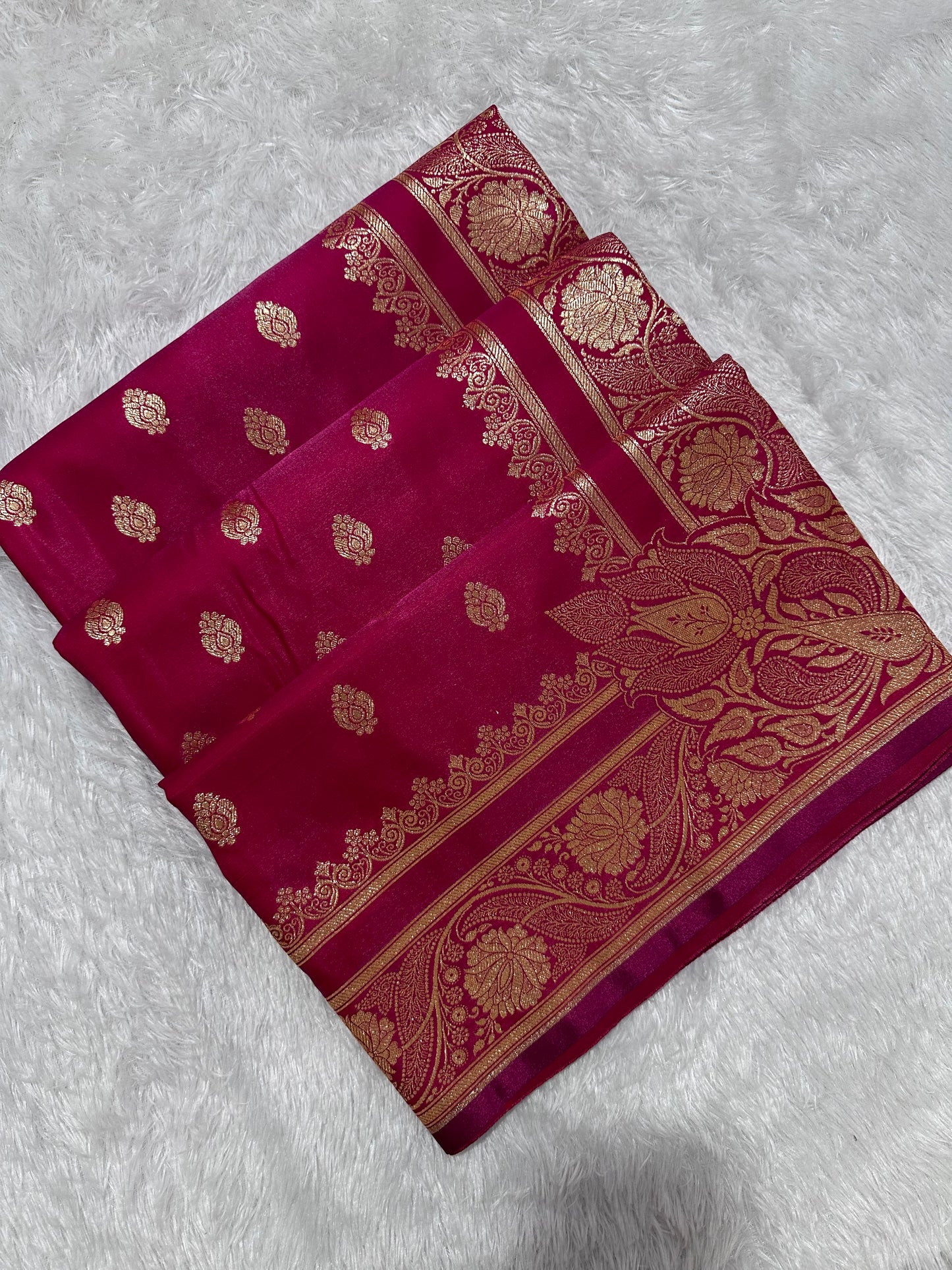 Rani Pink Satin Silk Banarasi Saree with Royal Meena-Floral Border and Traditional Diamond-Kalka Butis