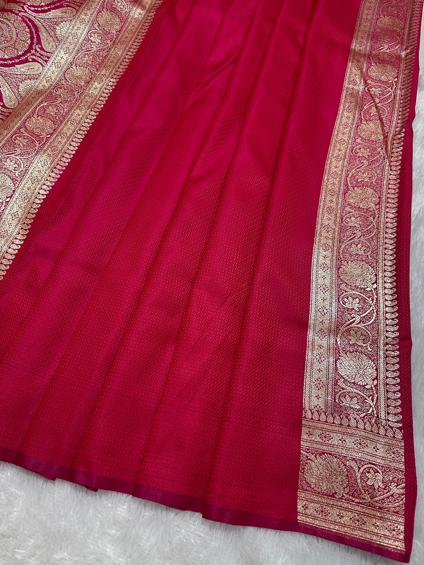 Rani Pink Satin Silk Banarasi Saree with Royal Meena-Floral Border and Traditional Diamond-Kalka Butis