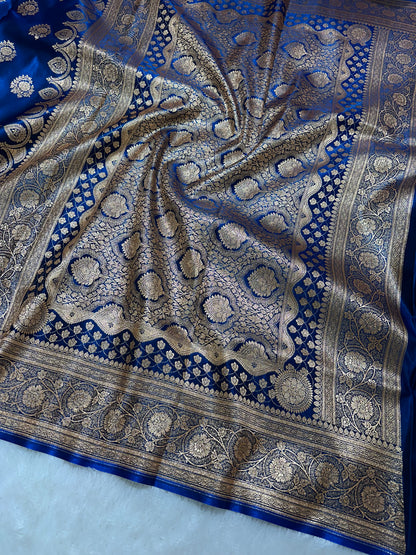 Bridal Maroon Satin Silk Banarasi Saree with Royal Floral Jhallar Border and Traditional Kalka-Floral Sprig Body Work (Copy)