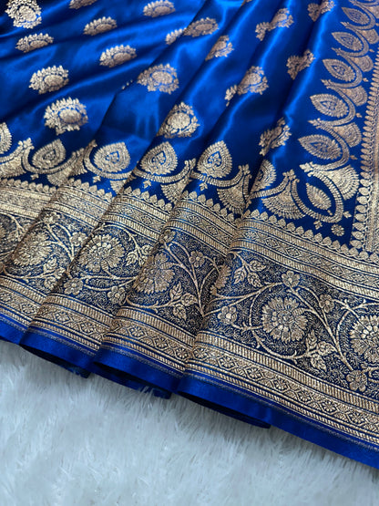 Bridal Maroon Satin Silk Banarasi Saree with Royal Floral Jhallar Border and Traditional Kalka-Floral Sprig Body Work (Copy)