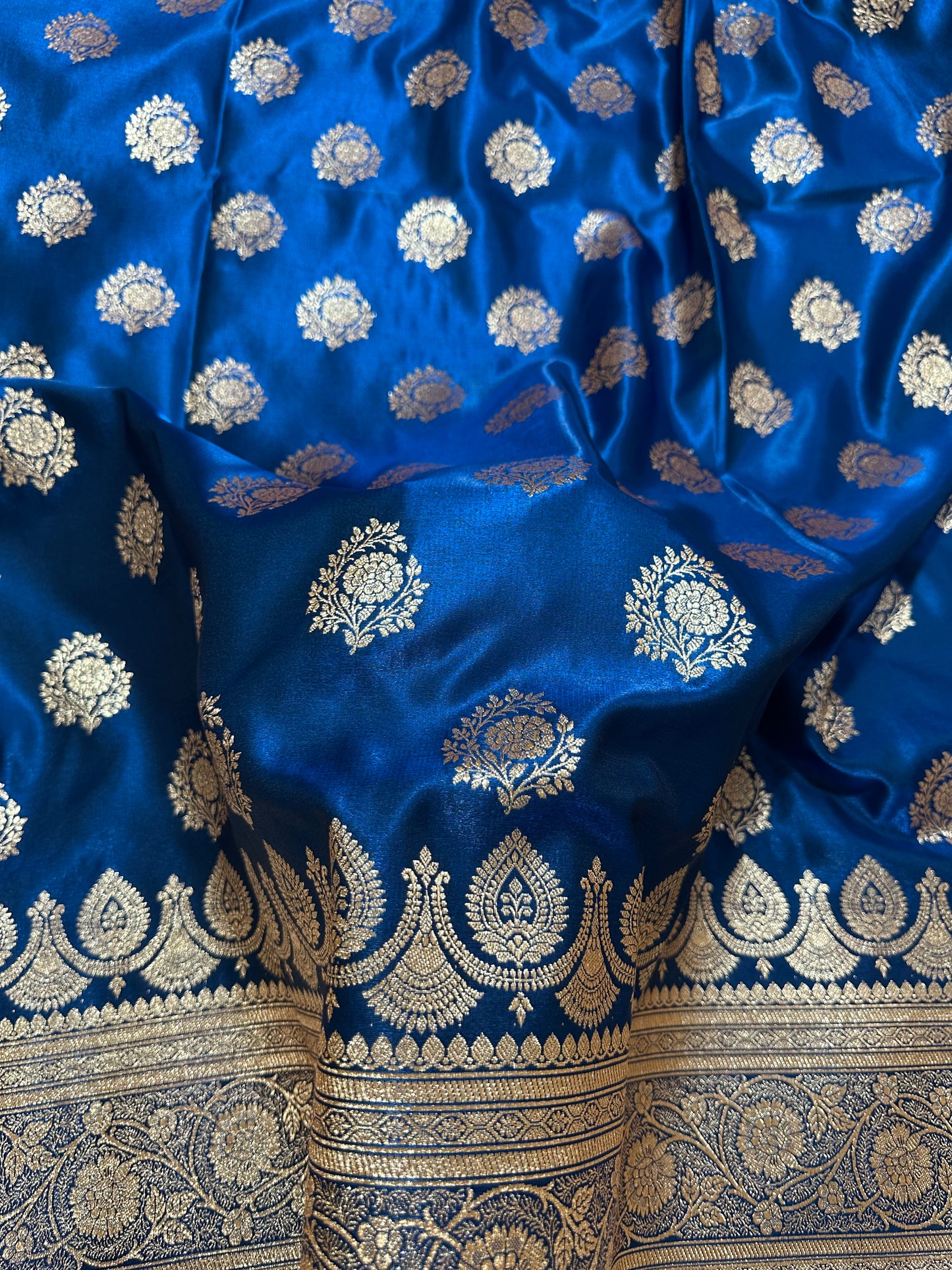 Bridal Maroon Satin Silk Banarasi Saree with Royal Floral Jhallar Border and Traditional Kalka-Floral Sprig Body Work (Copy)
