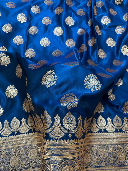 Bridal Maroon Satin Silk Banarasi Saree with Royal Floral Jhallar Border and Traditional Kalka-Floral Sprig Body Work (Copy)