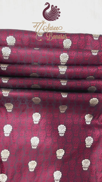 Premium Deep Wine Katan Banarasi Silk Saree with Silver Zari Floral Buta – Traditional Wedding & Festive Wear
